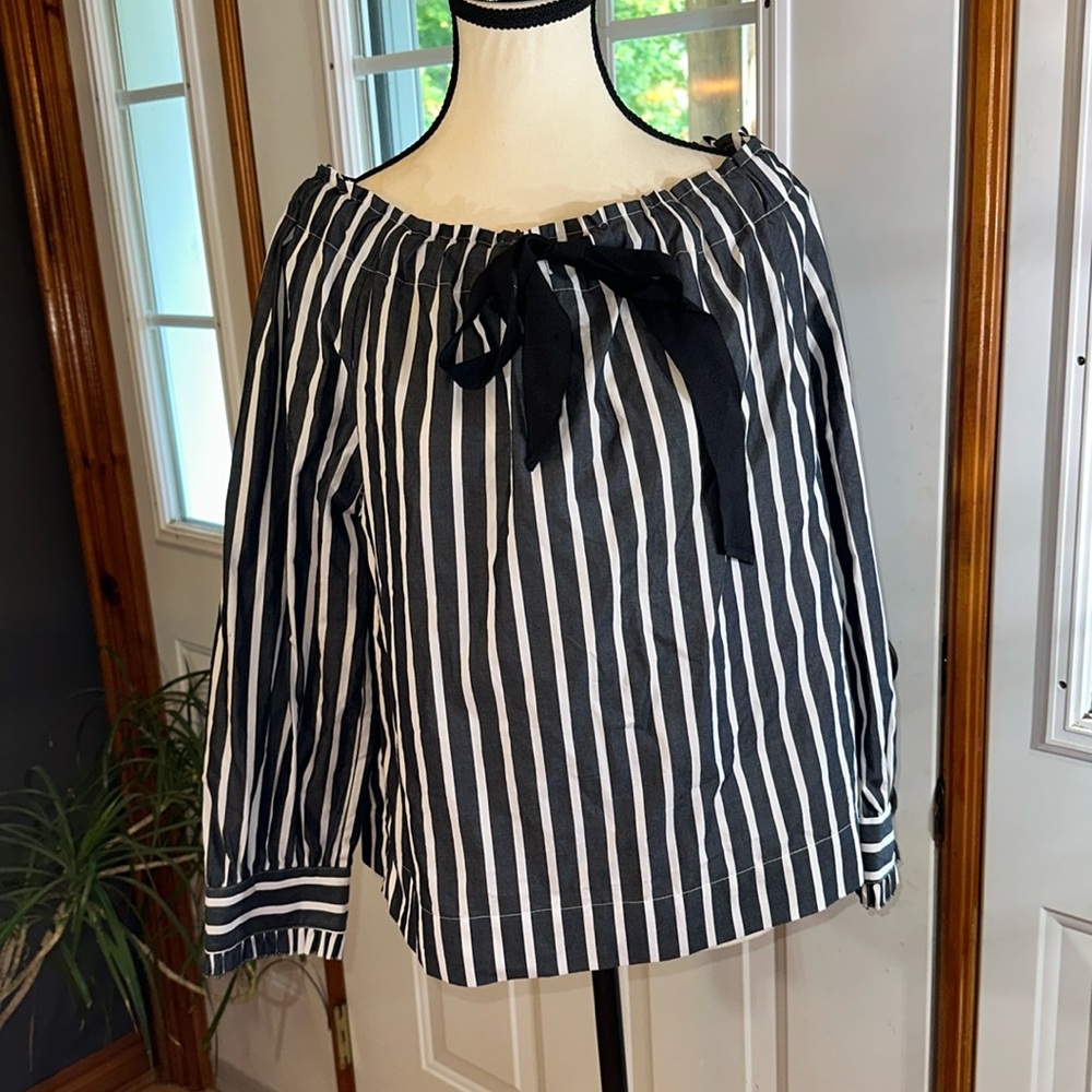 J Crew Striped Tie Neck Blouse